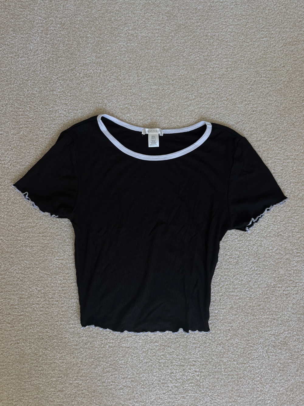 Bozzolo Black Short Sleeve Ribbed Tee with White Trim